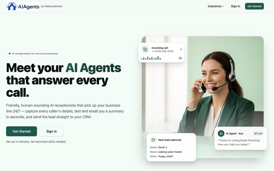 AI Agents by WebLeadsNow app screen