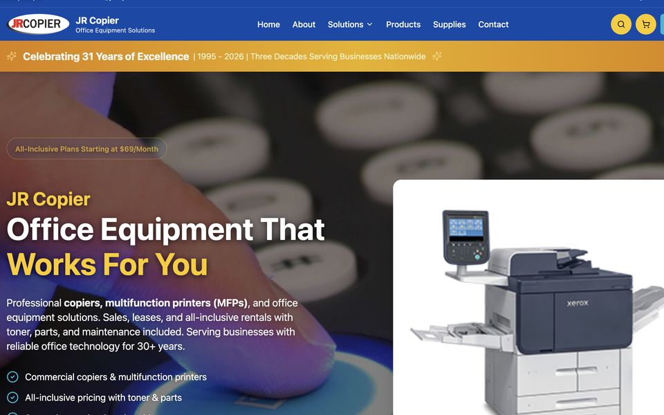 Homepage of the Copier Parts & Toner website, a copiers, parts & toner in Nationwide