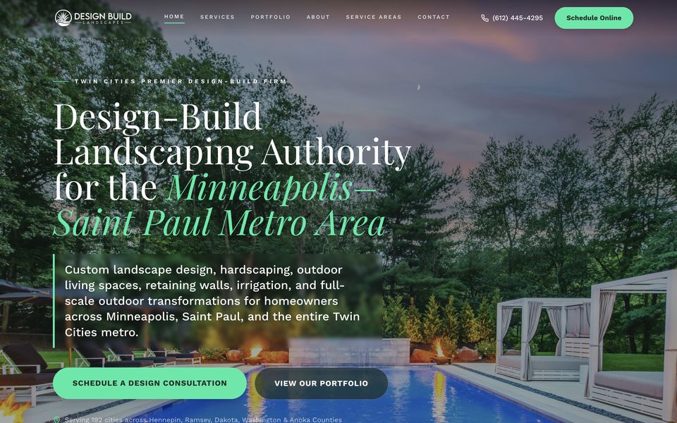 Screenshot of the Design Build Landscapes MN website built by WebLeadsNow